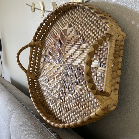 Vintage Woven Raffia Rattan Geo Holiday Handle Serving Home Decor 11 x 16 Tray - Picture 14 of 15